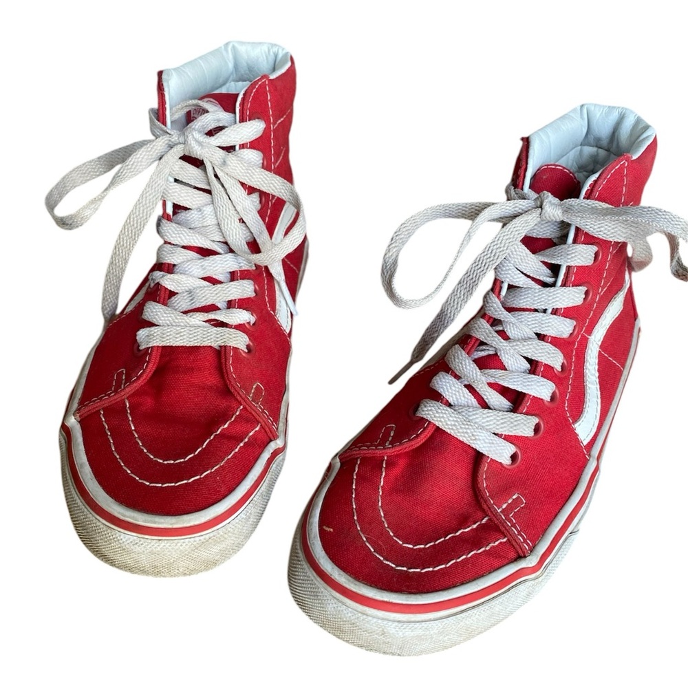 Vans Hightop red white canvas size 4 men’s, 5.5 women’s skateboard